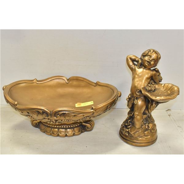 BRONZE CERAMIC CONSOLE BOWL + 13" TALL CHERUB