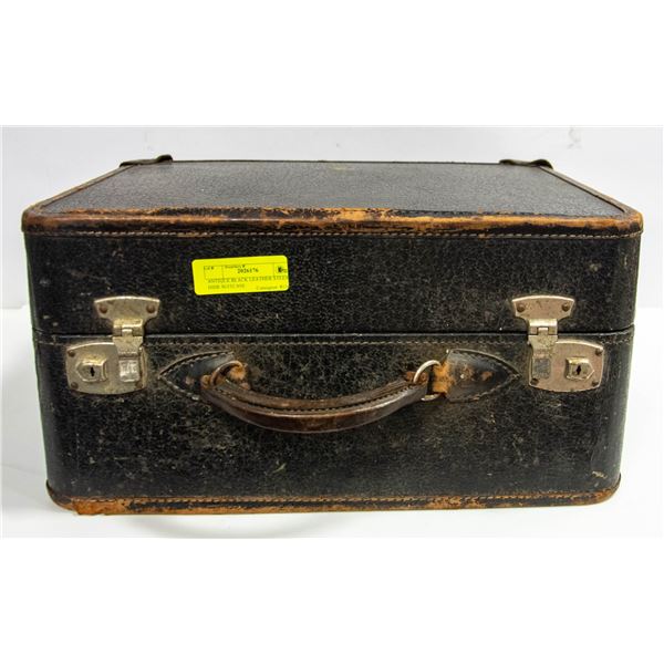 ANTIQUE BLACK LEATHER STEER HIDE SUITCASE