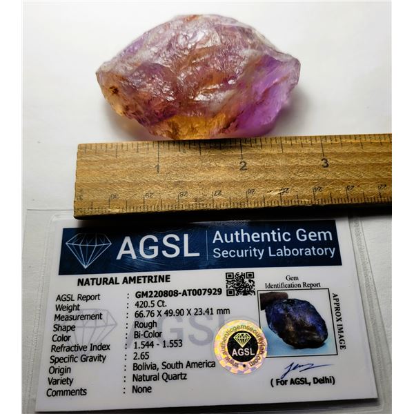 4)  NATURAL 420.5 CT ROUGH AMETRINE GEMSTONE