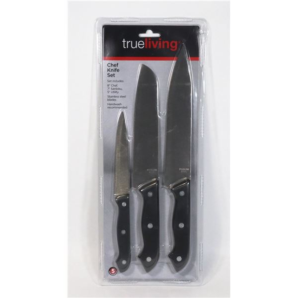 NEW 3PC STAINLESS STEEL CHEF KNIFE SET