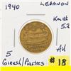 Image 1 : LEBANON 1940 5 GIRUSH/PIASTRES AU