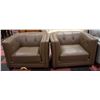 Image 1 : NEW PAIR OF GENUINE LIGHT BROWN LEATHER TUB CHAIR