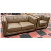 Image 1 : NEW GENUINE LIGHT BROWN LEATHER LOVESEAT AND CHAIR