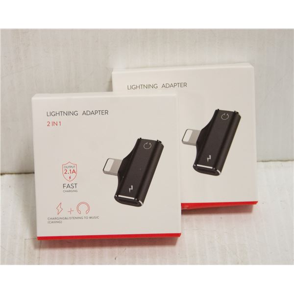 LOT OF TWO 2-IN-1 IPHONE ADAPTORS: ALLOWS YOU TO