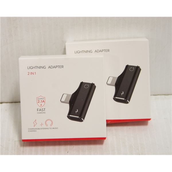 LOT OF TWO 2-IN-1 IPHONE ADAPTORS: ALLOWS YOU TO