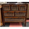 Image 1 : SOLID DARK WOOD AND WICKER 6-DRAWER