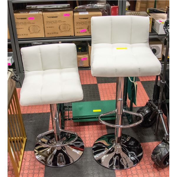 NEWLY ASSEMBLED SET OF 2 WHITE LEATHER BAR STOOLS