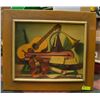 Image 1 : VINTAGE WOOD FRAMED MUSICAL PICTURE 23.5" X 27"