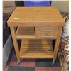 Image 1 : SOLID WOOD BUTCHER BLOCK TABLE ON WHEELS