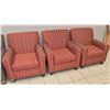 Image 1 : GROUP OF 3 RED FABRIC ARMCHAIRS 33" X 35" X 36"