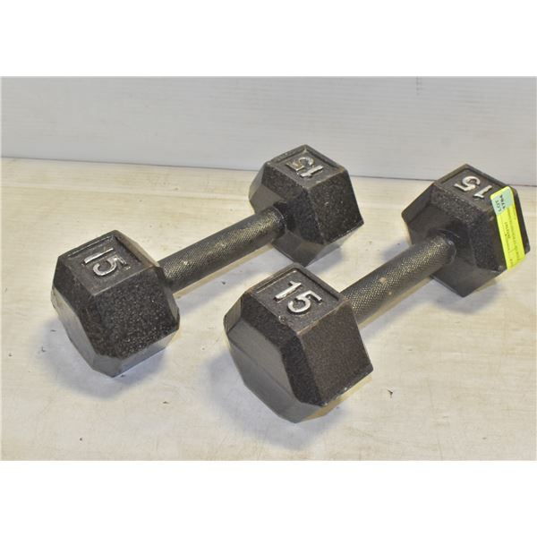 PAIR OF 15 POUND DUMBBELLS