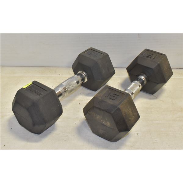 PAIR OF 15 POUND DUMBBELLS