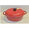 Image 1 : RED CAST IRON CASSEROLE DISH WITH LID 16" X 8"