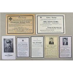 LOT OF 7 WW2 NAZI GERMAN DEATH CARDS