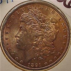 1891-P MORGAN SILVER DOLLAR - UNC. - MS63