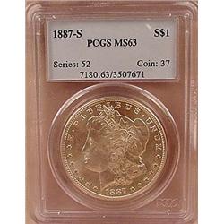 1887-S MORGAN SILVER DOLLAR - PCGS MS63