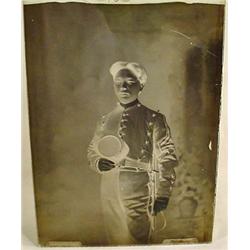 RARE GLASS NEGATIVE OF AN ASIAN SOLDIER W/ KEPI HA