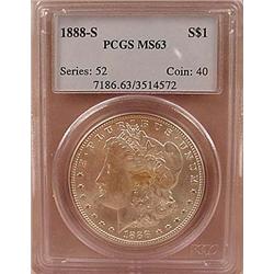 1888-S MORGAN SILVER DOLLAR - PCGS MS63