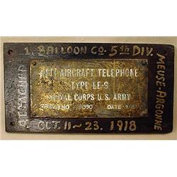 1918 UNIQUE WW1 I.D. TAG - 1ST BALLOON CO. 5TH DIV