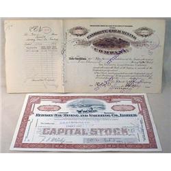 LOT OF 2 EARLY 1900'S STOCK CERTIFICATES - Incl. H