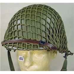 WW2 US HELMET W/ CHIN STRAP, LINER AND CAMO NET
