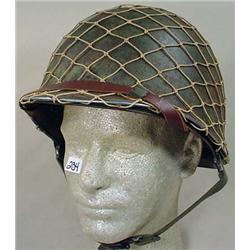 WW2 US ARMY HELMET W/ CHIN STRAP, LINER AND CAMO N