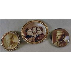 LOT OF 3 VINTAGE CELLULOID PHOTO BROOCHES