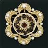 Image 2 : Vintage 14k Yellow Gold 2.25 ctw Garnet Pearl Crescent Cluster Brooch Pin Pendan
