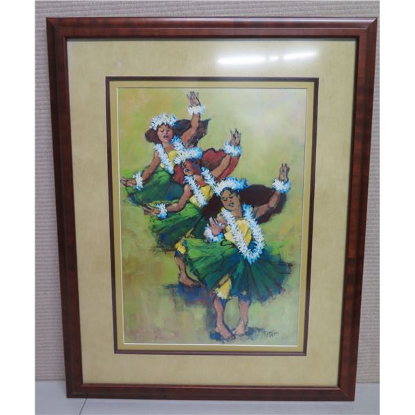 Hula Dancers Artwork, Signed by Artist Alfred Furtado, Framed & Matted 27" x 23"