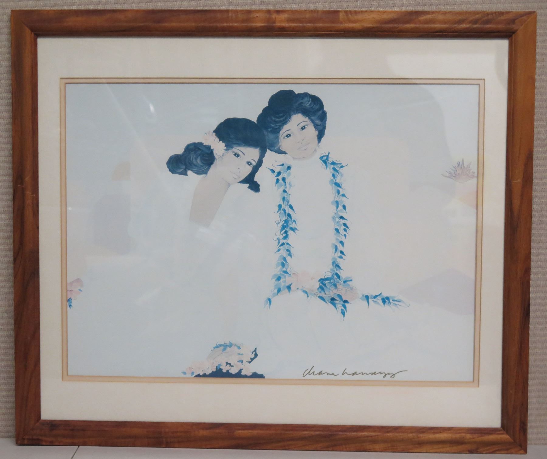 Hawaiian Women Artwork Signed Diana Hansen Young, Framed