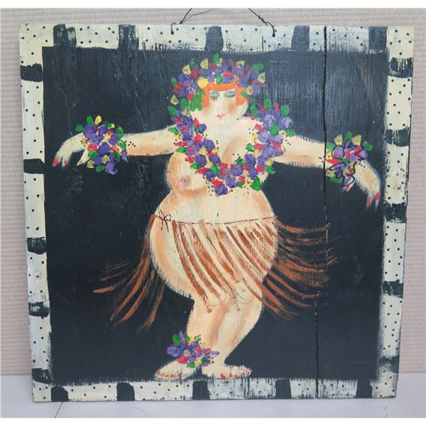 Hula Dancer Artwork on Wood Signed by Artist Puirino 24"x24"