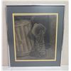 Image 1 : Art Print, Trash Can & Boot, Framed & Matted 20" x 23"