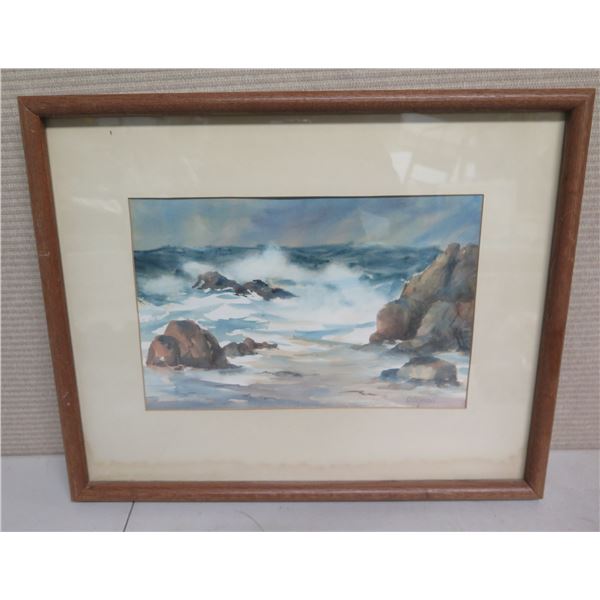 Surf at Asilomar Beach Artwork Signed by Artist O'Connell Framed & Matted 22"x24"