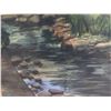 Image 2 : Landscape Creek Scene Artwork Signed by Artist RW Hunter Aug 74 Framed & Matted 20"x16"