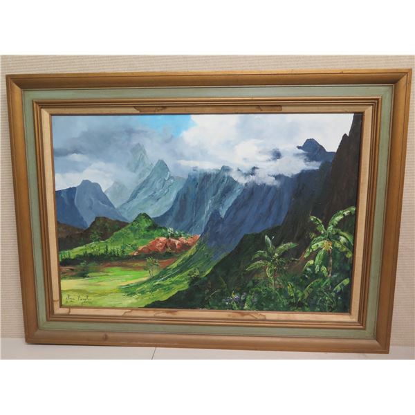 The Koolau's Artwork Signed by Artist Ima Taylor Framed & Matted 45"x32" (has some water damage)