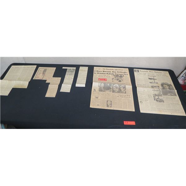 Multiple Vintage Newspapers: Honolulu Star-Bulletin, Advertiser & Political Article Clippings