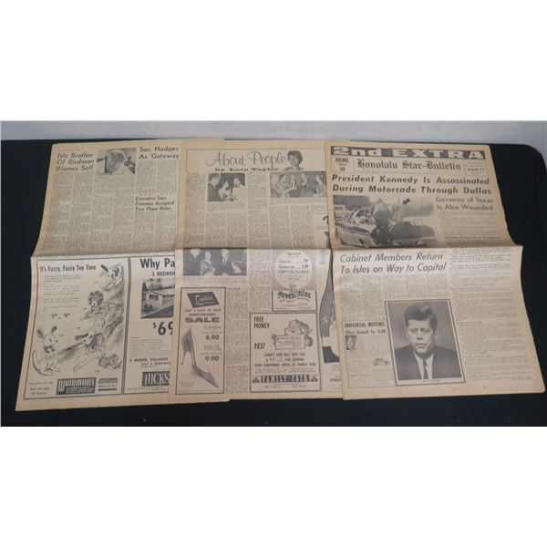 Qty 3 Vintage Newspapers Honolulu Star Bulletin Kennedy Shot 1962, About People, etc
