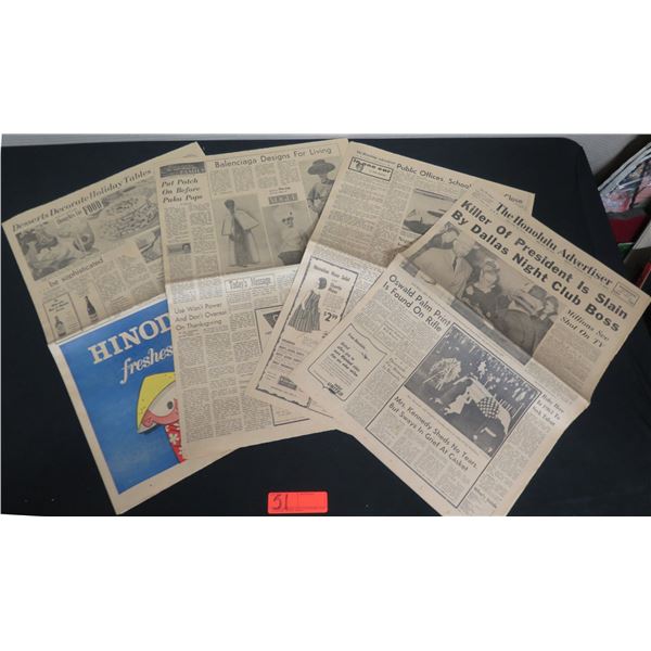 Qty 4 Vintage Newspapers Honolulu Advertiser Kennedy Shot 1962, etc