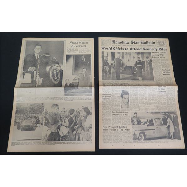 Qty 2 Honolulu Star-Bulletin Newspapers Kennedy Rites 1963, Oswald's Guilt, etc