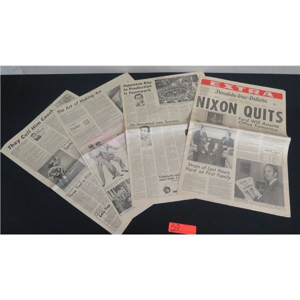 Qty 4 Vintage Newspapers Honolulu Star Bulletin Nixon Quits 1974, Art, Sports, etc