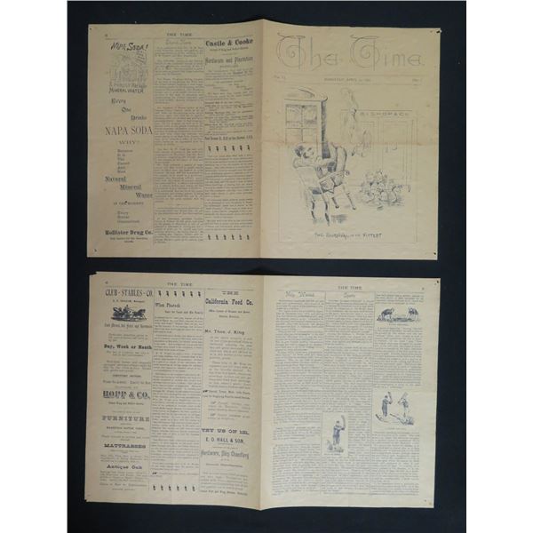 Qty 2 The Time Honolulu April 17, 1895 Newspaper Pages