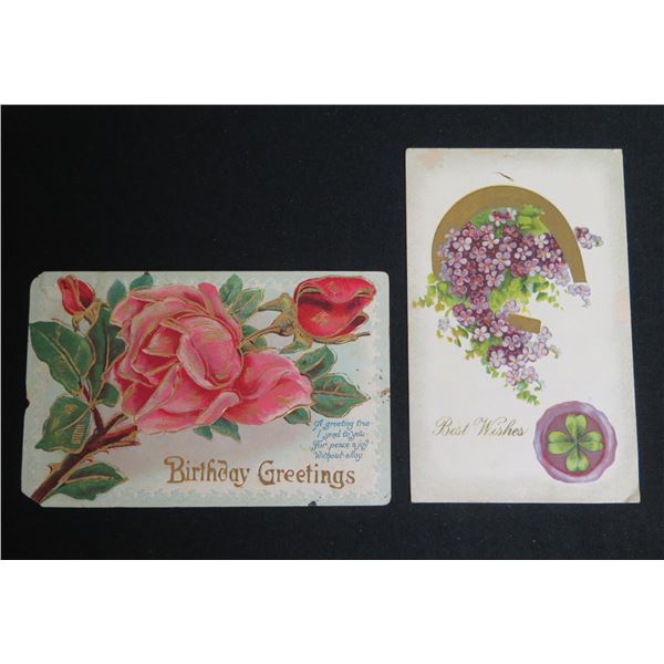 Qty 2 Birthday Greetings & Best Wishes w/ Poems & Flowers 5"L