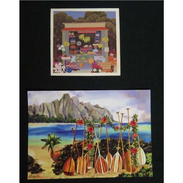 Qty 2 Cards: Paddles by Peggy Chun (7") Hawaiian Mountain Apple by Rosalie Prussing (4")