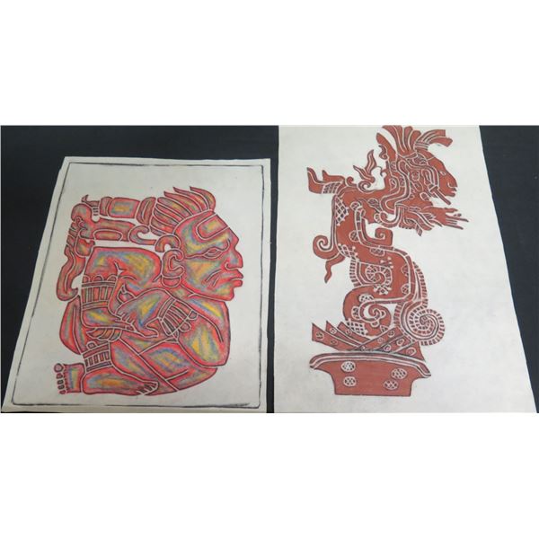Qty 2 Mixed Media Artwork of Chief Head 13"x16" & 14"x22"