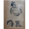 Image 2 : Sketch of Woman w/ Pets, Framed & Matted 6"x8*