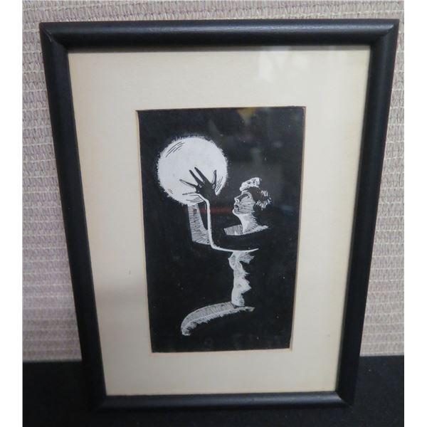 Sketch of Woman Holding Moon, Framed & Matted 6"x8"