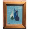 Image 1 : Painting of Bottles Signed by Artist Rick, in Wood Frame 5"x6"