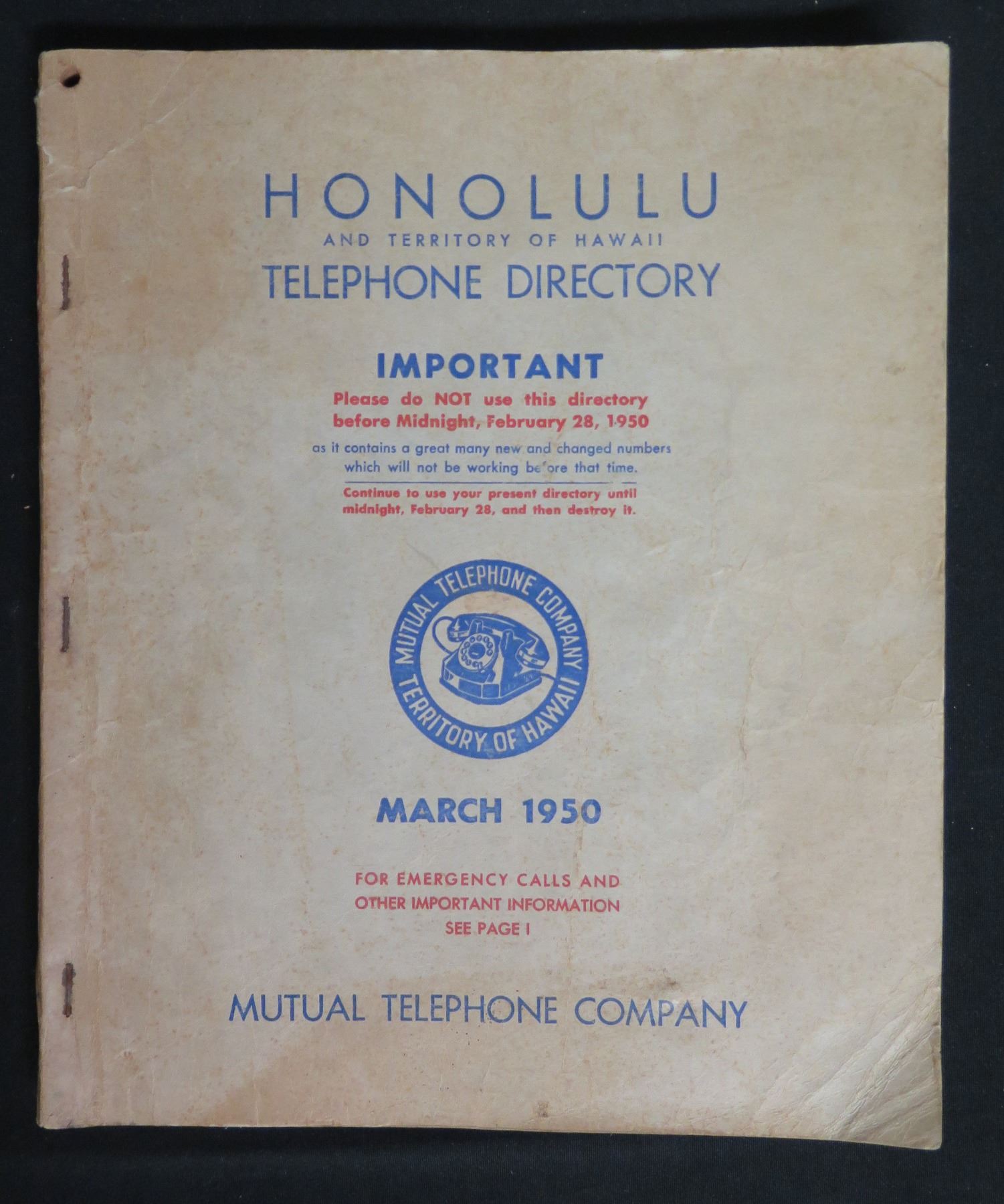 Honolulu Territory Of Hawaii Telephone Directory March 1950 Book honolulu-territory-of-hawaii-telephone-directory-march-1950-book