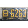Image 1 : Hawaii 1949 Black License Plate B6263, 13"x6.5"