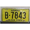 Image 1 : Hawaii Yellow Aloha State License Plate B-7843, 13"x6.5"